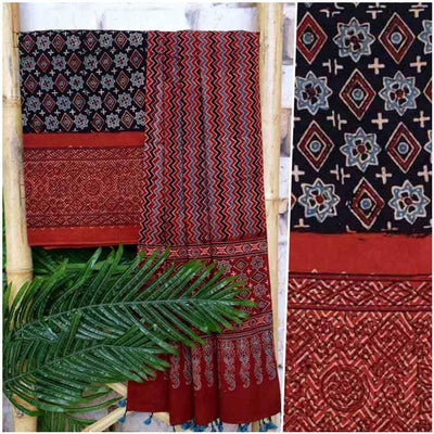 Black Ajrakh Triple Block Two Piece Suit - SSEthnics