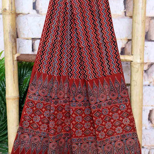 Cream Ajrakh Triple Block Two Piece Suit - SSEthnics