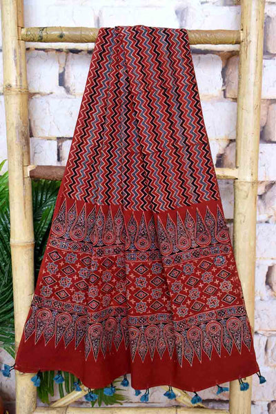 Cream Ajrakh Triple Block Two Piece Suit - SSEthnics