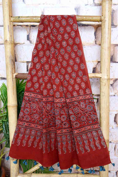 Cream Ajrakh Triple Block Two Piece Suit - SSEthnics