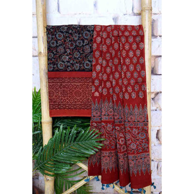 Black Ajrakh Triple Block Two Piece Suit - SSEthnics