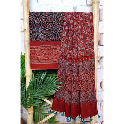 Black Ajrakh Triple Block Two Piece Suit - SSEthnics