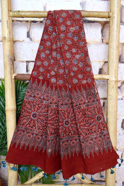 Cream Ajrakh Triple Block Two Piece Suit - SSEthnics