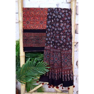 Madder Ajrakh Triple Block Two Piece Suit - SSEthnics