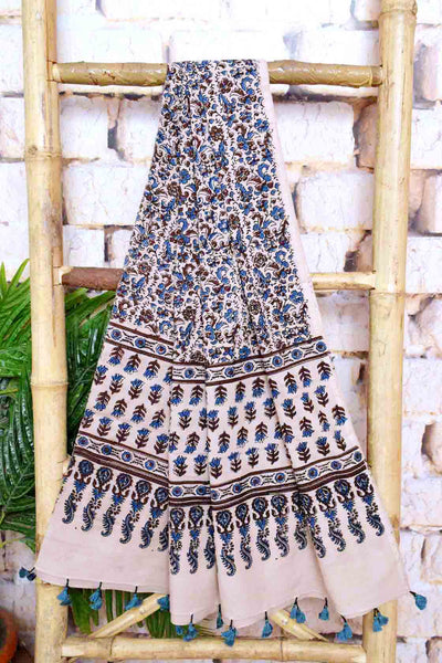 Brown Ajrakh Triple Block Two Piece Suit - SSEthnics