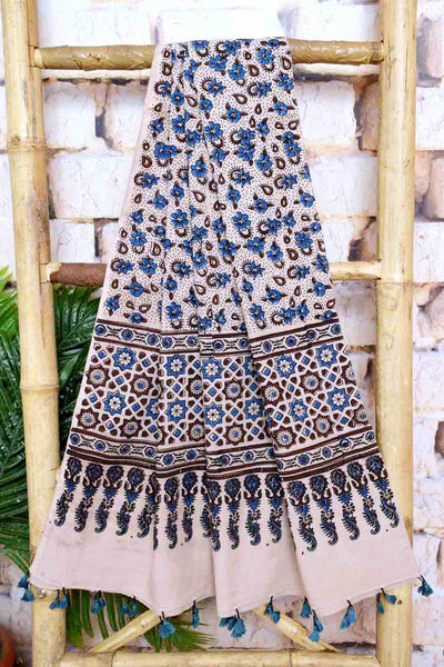 Brown Ajrakh Triple Block Two Piece Suit - SSEthnics