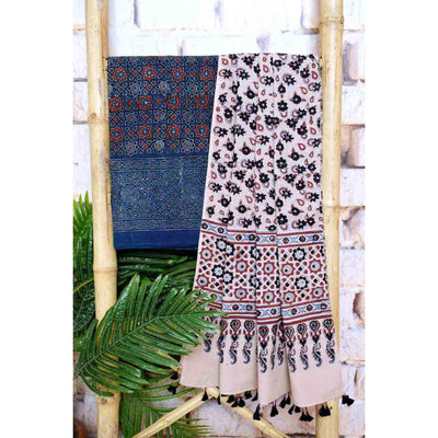 Blue Ajrakh Two Piece Suit - SSEthnics