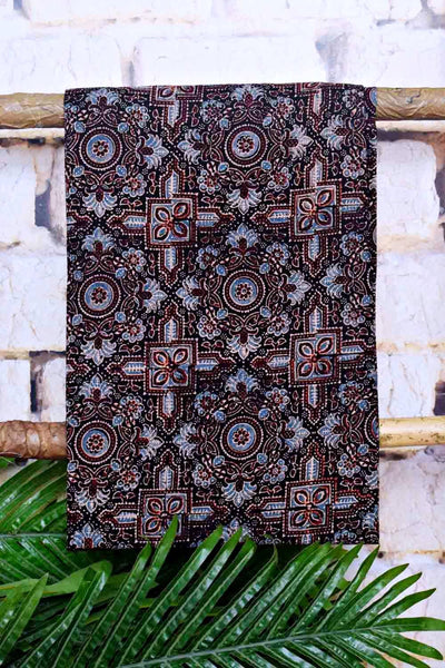 Black Ajrakh Cotton Suit with Chiffon Dupatta - SSEthnics