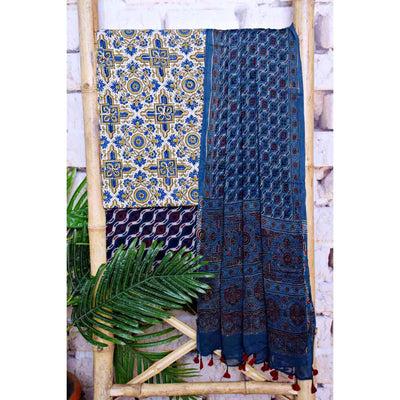 Ajrakh Cotton Suit with Chiffon Dupatta - SSEthnics