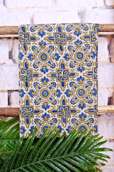 Cream Ajrakh Cotton Suit with Chiffon Dupatta - SSEthnics