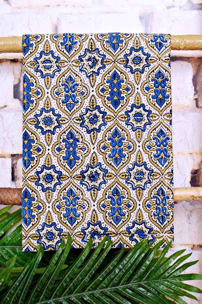 Cream Ajrakh Cotton Suit with Chiffon Dupatta - SSEthnics