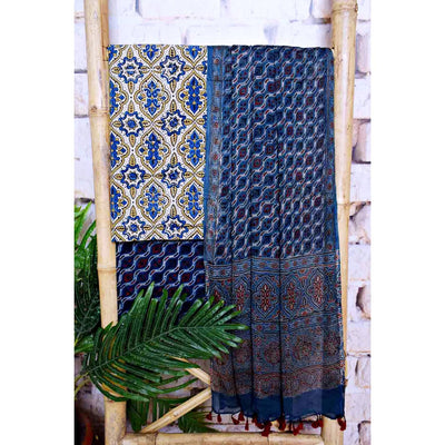 Ajrakh Cotton Suit with Chiffon Dupatta - SSEthnics