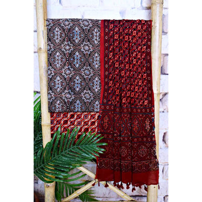 Ajrakh Cotton Suit with Chiffon Dupatta - SSEthnics