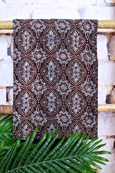 Black Ajrakh Cotton Suit with Chiffon Dupatta - SSEthnics