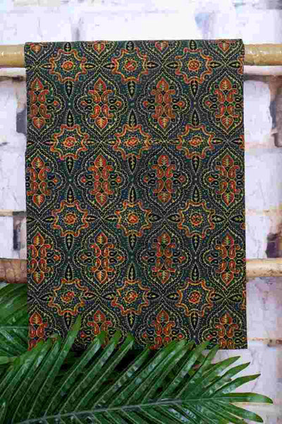 Green Ajrakh Cotton Suit with Chiffon Dupatta - SSEthnics
