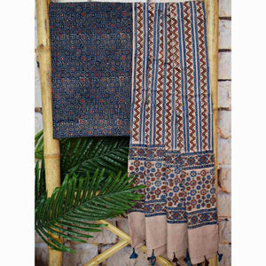 Indigo Ajrakh Block Print Two Piece Set - SSEthnics