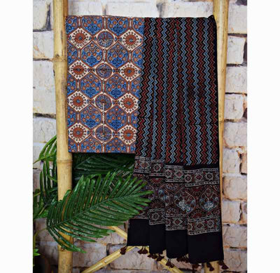 White Ajrakh Block Print Two Piece Set - SSEthnics