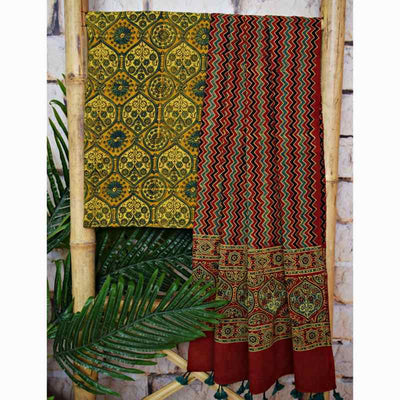 Yellow Ajrakh Block Print Two Piece Set - SSEthnics