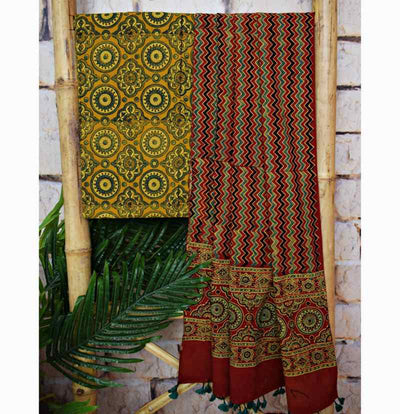 Yellow Ajrakh Block Print Two Piece Set - SSEthnics