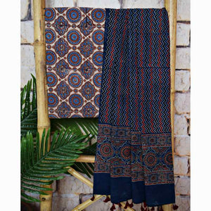 White Ajrakh Block Print Two Piece Set - SSEthnics