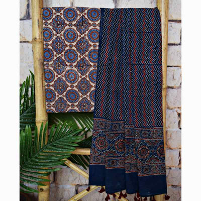 White Ajrakh Block Print Two Piece Set - SSEthnics