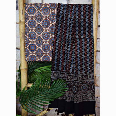 White Ajrakh Block Print Two Piece Set - SSEthnics