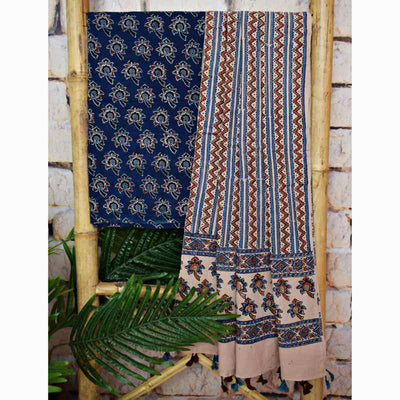 Indigo Ajrakh Block Print Two Piece Set - SSEthnics