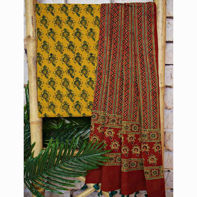 Yellow Ajrakh Block Print Two Piece Set - SSEthnics