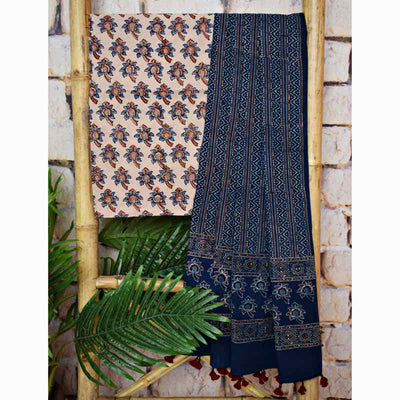 White Ajrakh Block Print Two Piece Set - SSEthnics