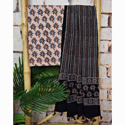 White Ajrakh Block Print Two Piece Set - SSEthnics