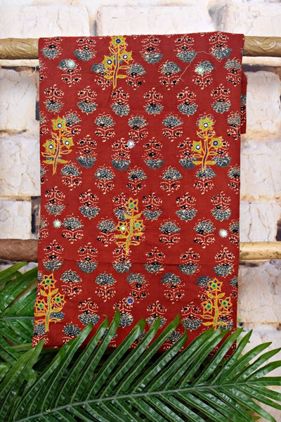 Ajrakh Cotton Suit With Kutch Embroidery - SSEthnics
