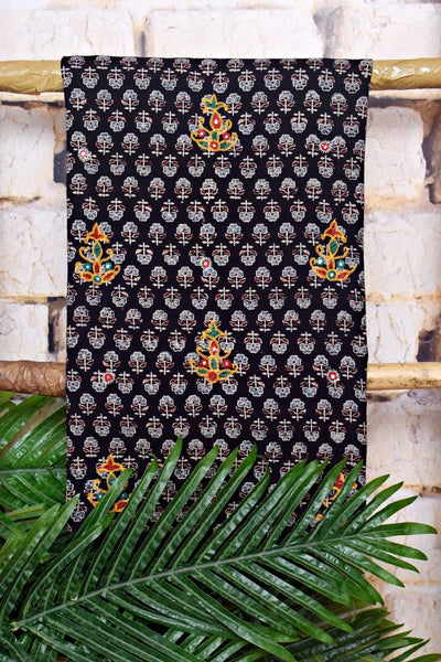Ajrakh Cotton Suit With Kutch Embroidery - SSEthnics