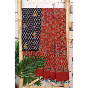 Ajrakh Cotton Suit With Kutch Embroidery - SSEthnics