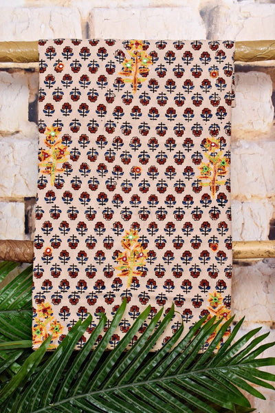 Ajrakh Cotton Suit With Kutch Embroidery - SSEthnics