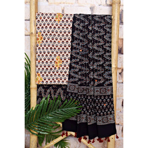 Ajrakh Cotton Suit With Kutch Embroidery - SSEthnics