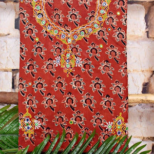 Ajrakh Cotton Suit With Kutch Embroidery - SSEthnics