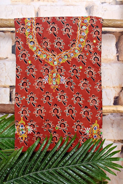 Ajrakh Cotton Suit With Kutch Embroidery - SSEthnics