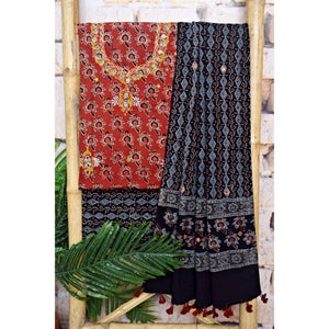 Ajrakh Cotton Suit With Kutch Embroidery - SSEthnics