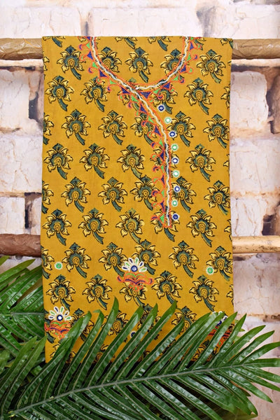 Ajrakh Cotton Suit With Kutch Embroidery - SSEthnics