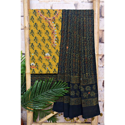 Ajrakh Cotton Suit With Kutch Embroidery - SSEthnics