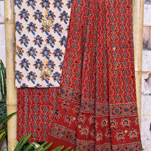 Ajrakh Cotton Suit With Kutch Embroidery - SSEthnics