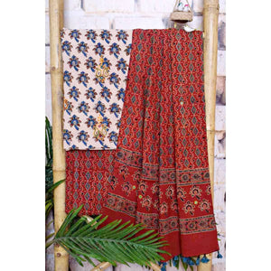 Ajrakh Cotton Suit With Kutch Embroidery - SSEthnics