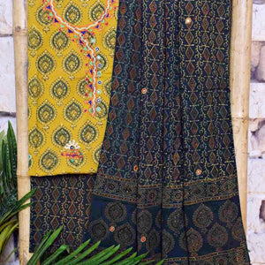 Ajrakh Cotton Suit With Kutch Embroidery - SSEthnics