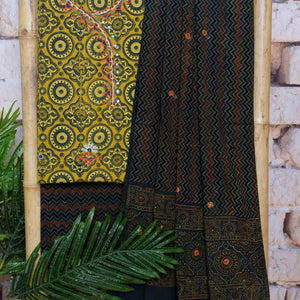 Ajrakh Cotton Suit With Kutch Embroidery - SSEthnics