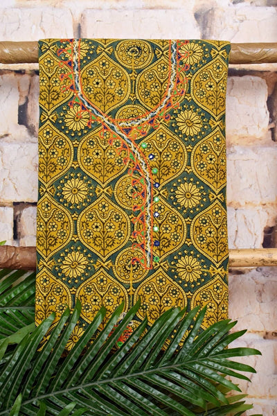 Ajrakh Cotton Suit With Kutch Embroidery - SSEthnics