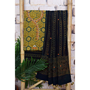 Ajrakh Cotton Suit With Kutch Embroidery - SSEthnics