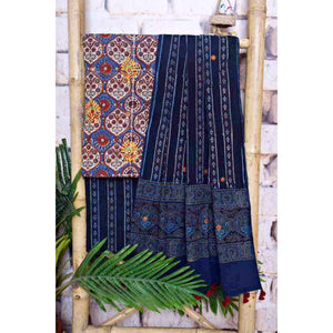 Ajrakh Cotton Suit With Kutch Embroidery - SSEthnics