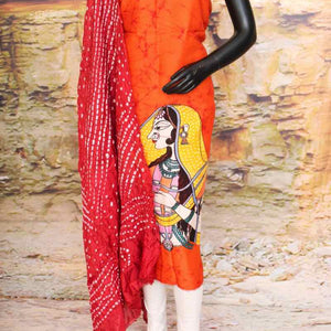 Orange Indonesian Batik Maheshwari Silk Two Piece Set - SSEthnics