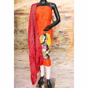 Orange Indonesian Batik Maheshwari Silk Two Piece Set - SSEthnics