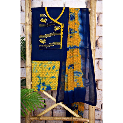 Blue Handloom Cotton Embroidered Set - SSEthnics